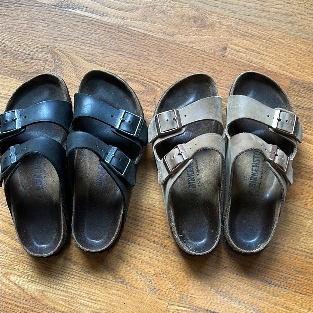 Birkenstock Black and Tan Arizona Sandals 36 Narrow